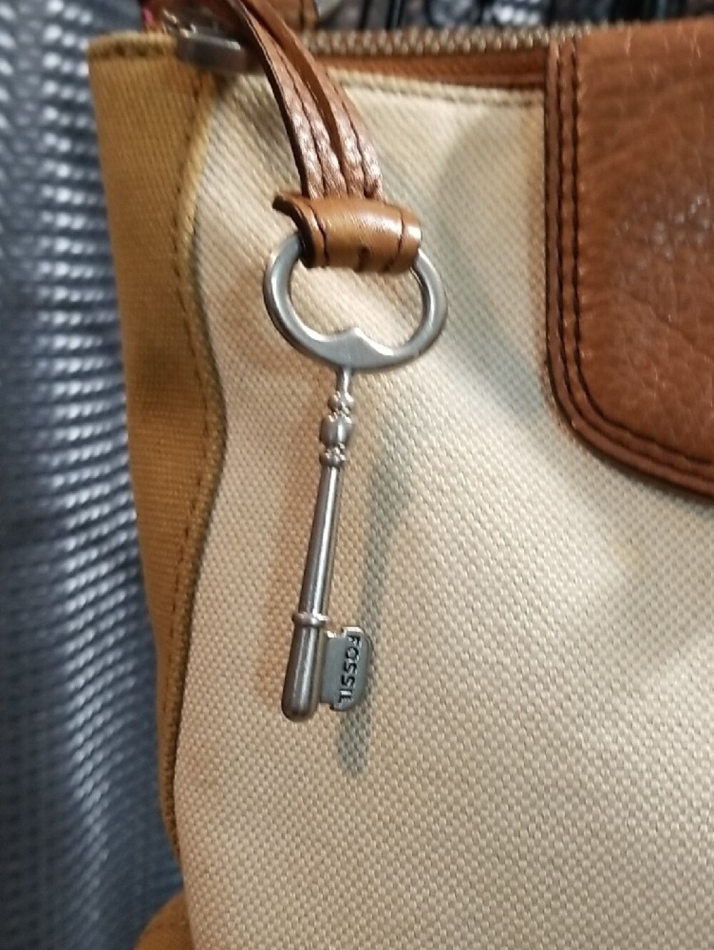 Fossil Cream and Brown Canvas Crossbody Bag - Picture 3 of 7